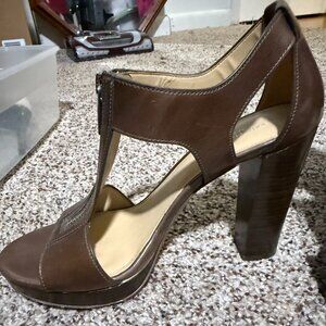 T-strap high-heel sandal with a platform sole by Michael Kors